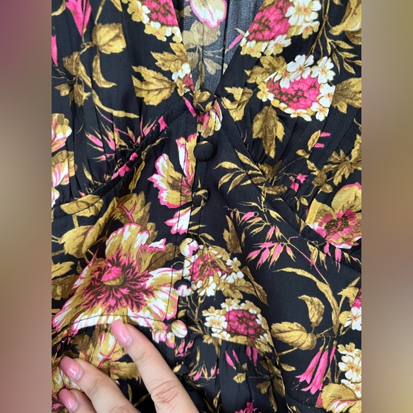 Anthropologie Deep-V Tunic Top Floral Blouse Corset Peplum Long Sleeve Size M - Picture 9 of 10